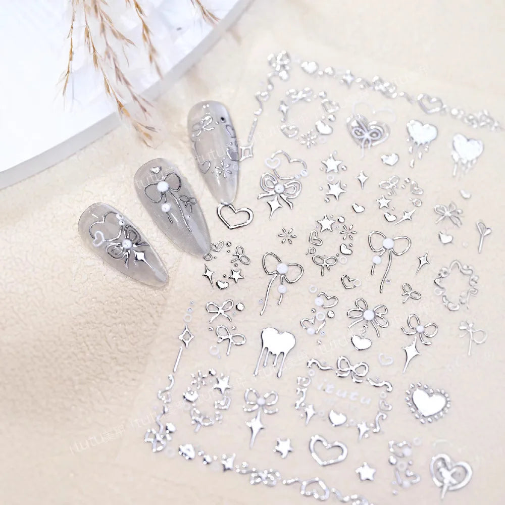 Gold Embossed Butterfly & Heart Acrylic Nail Stickers