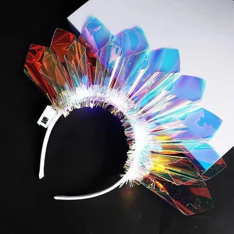 LED Floral Crown Headpiece – Rainbow Laser Light Effects