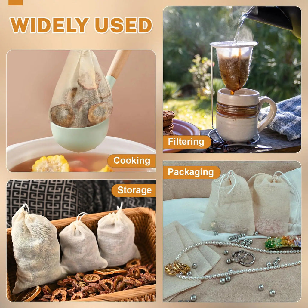 Reusable Cotton Spice & Herb Filter Bags for Cooking