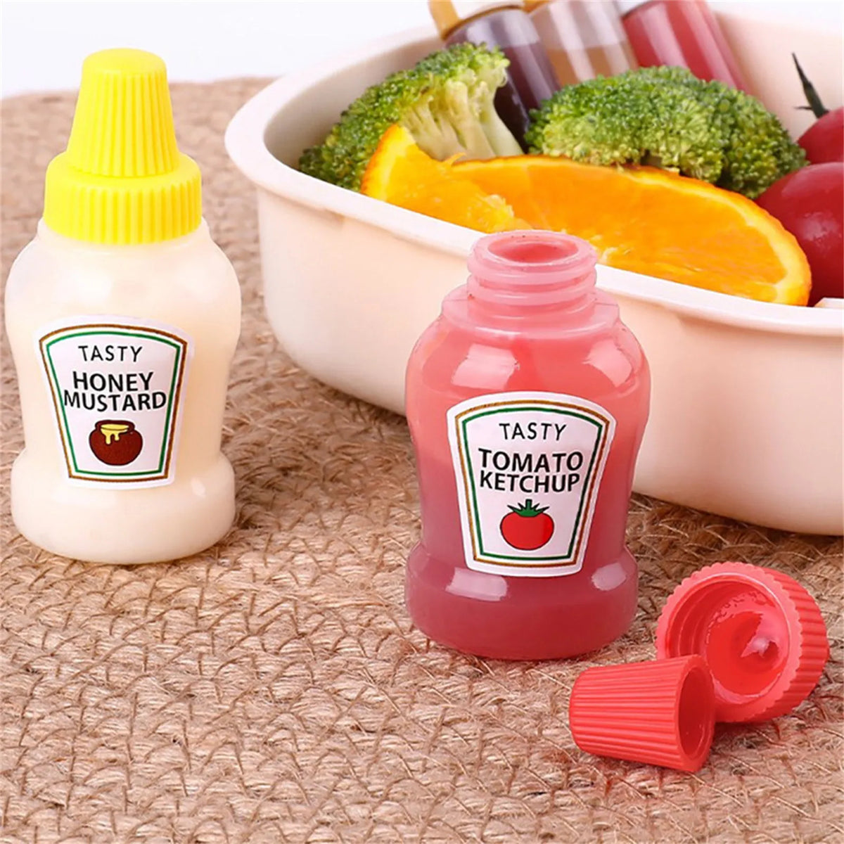4-Pack Mini Condiment Bottles – Portable Sauce Dispensers