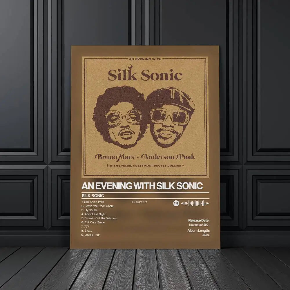 Silk Sonic Bruno Mars Waterproof Self-Adhesive Art Poster Sticker