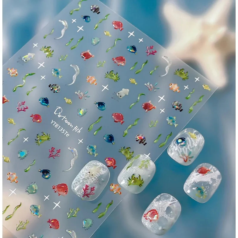 Ocean Theme Nail Stickers – Fish & Seaweed Nail Art Decals