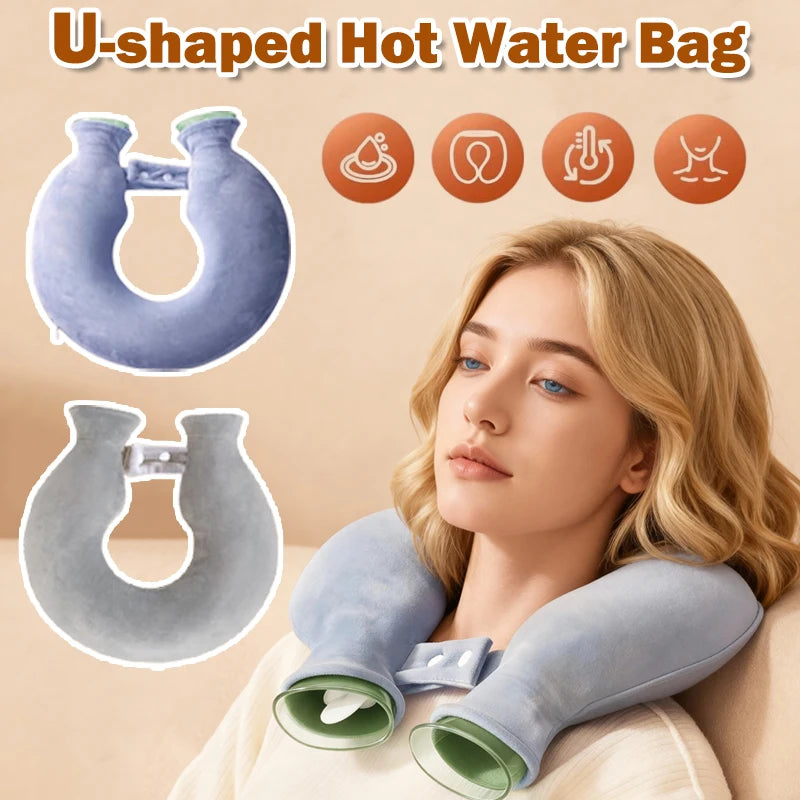 U-Shape Plush Neck Hot Water Bottle 2000ml – Warm & Cool Compress