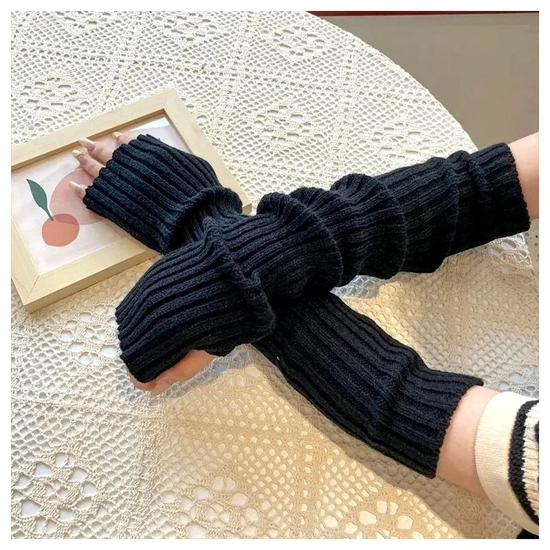 Women Y2K Fingerless Knit Mittens & Arm Warmers – Punk Gothic