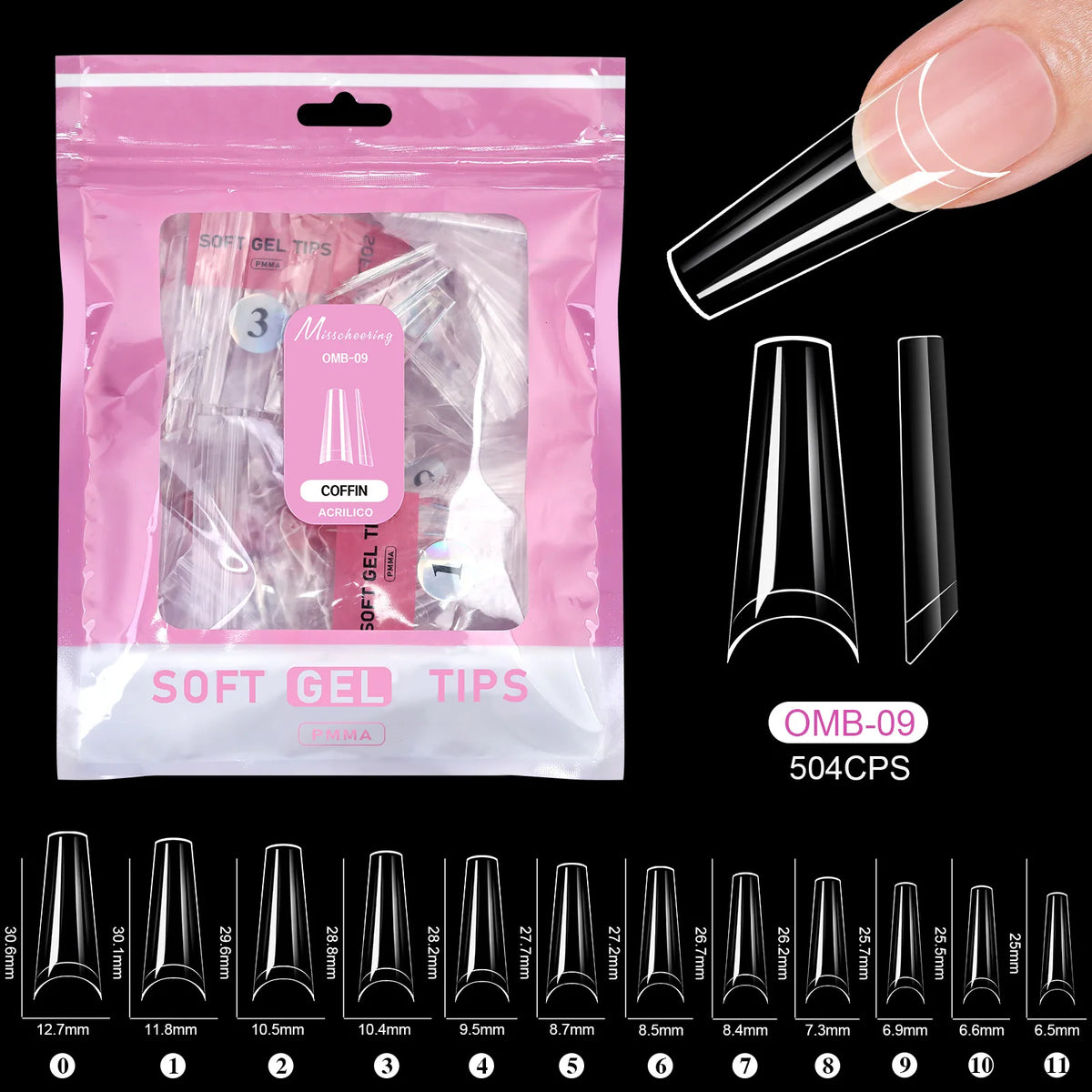 504pcs Acrylic Fake Nail Tips – 14 Styles, 12 Sizes | Misscheering