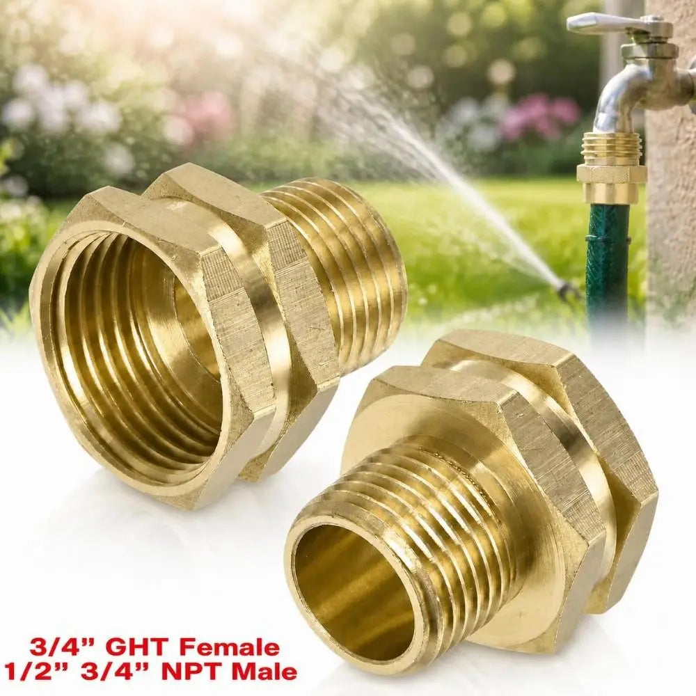 Brass 3/4" GHT to NPT Male Garden Hose Adapter Fitting