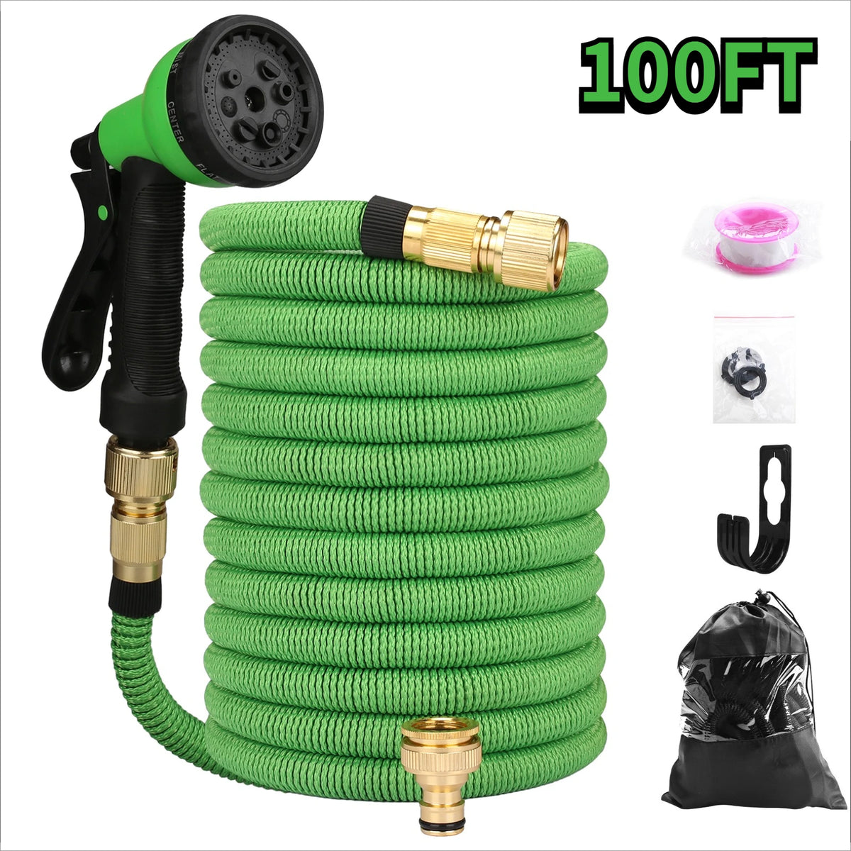 Expandable Garden Hose 25–100ft | 8-Mode Spray Nozzle