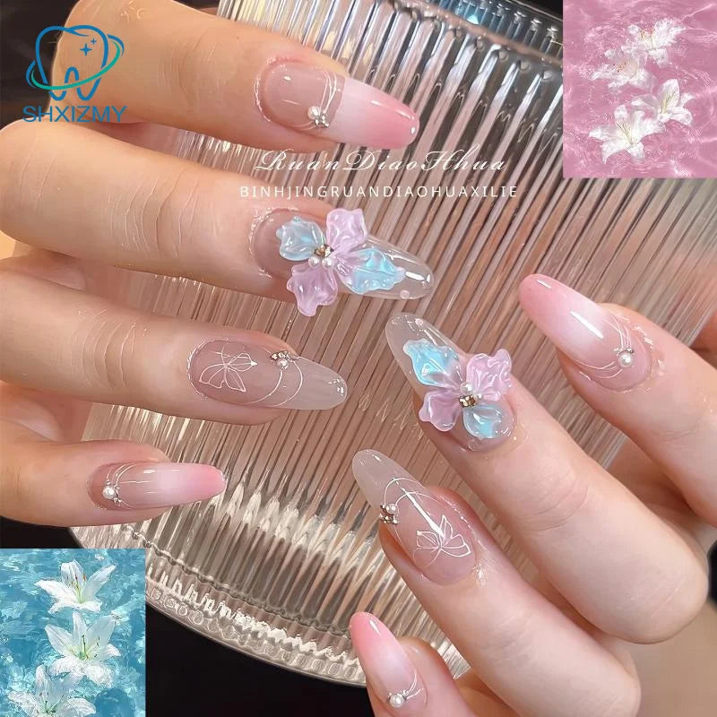 20Pcs 3D Ice Crystal Flower Nail Charms DIY Nail Art Decor