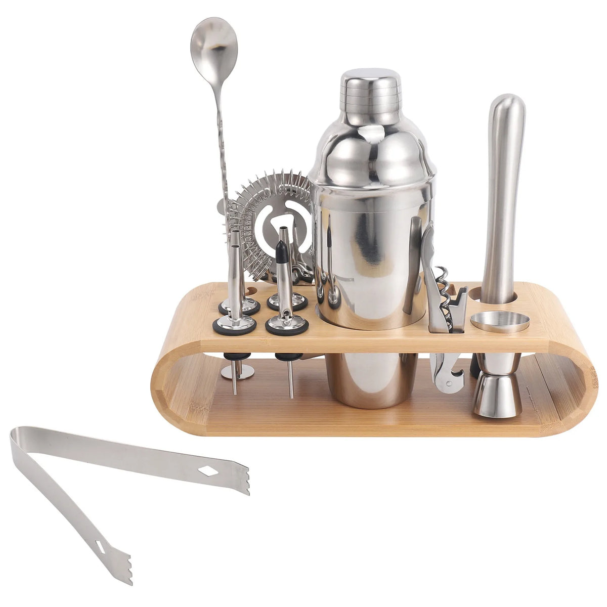 12-Piece Cocktail Shaker Set with Bamboo Stand | Bar Gift