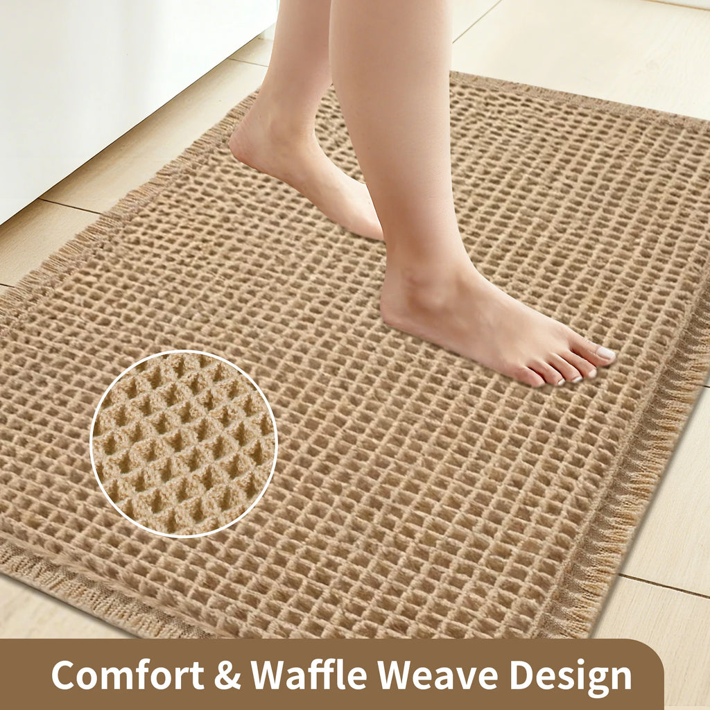Waffle Boho Bath Rug – Non-Slip, Soft & Absorbent Mat
