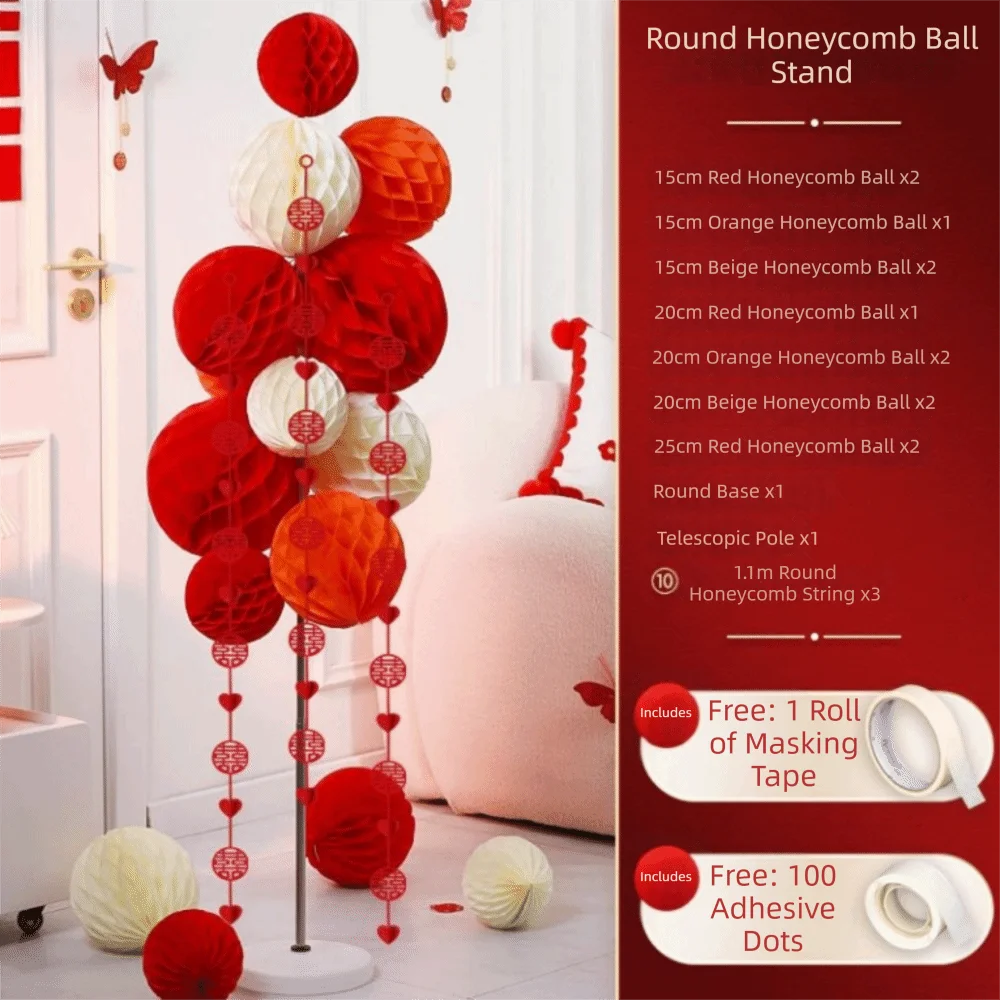 Red Honeycomb Tissue Paper Lantern Balls – Party & Wedding Decor