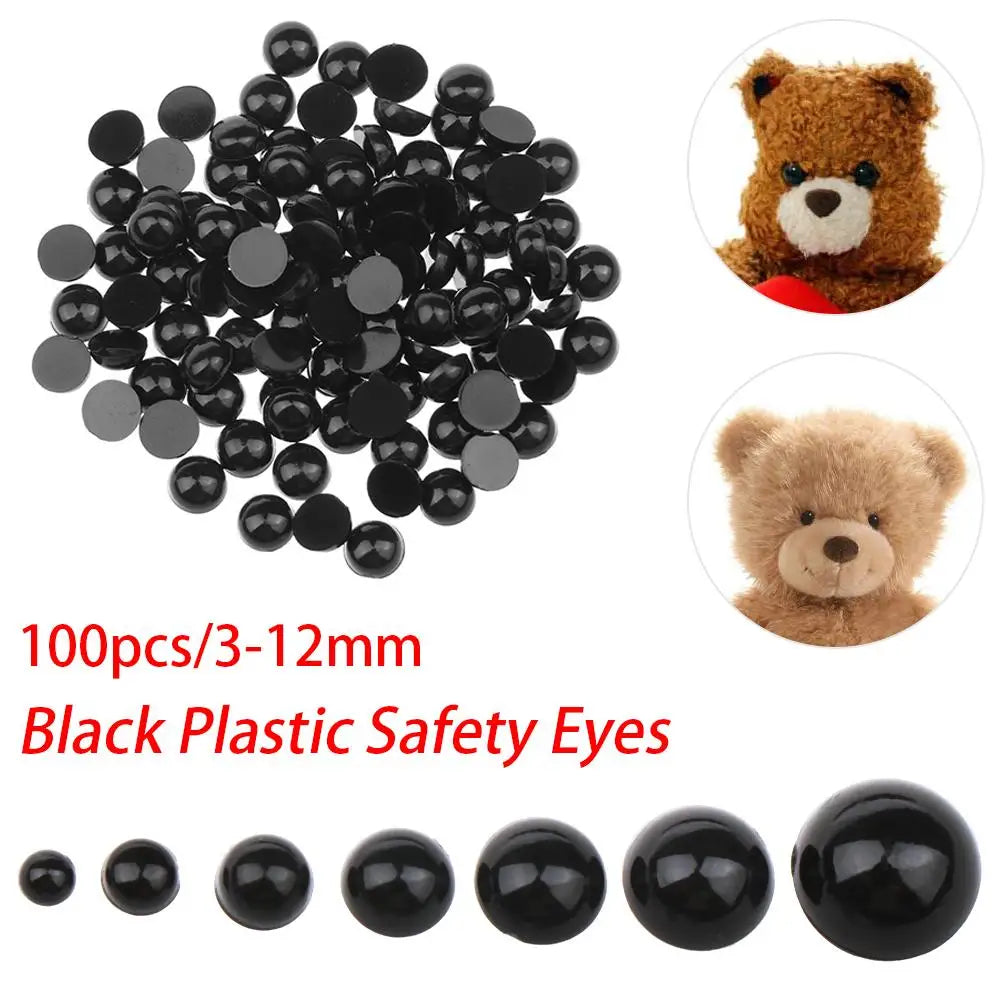 100Pcs Black Plastic Safety Eyes 3–12mm for Dolls & Puppets