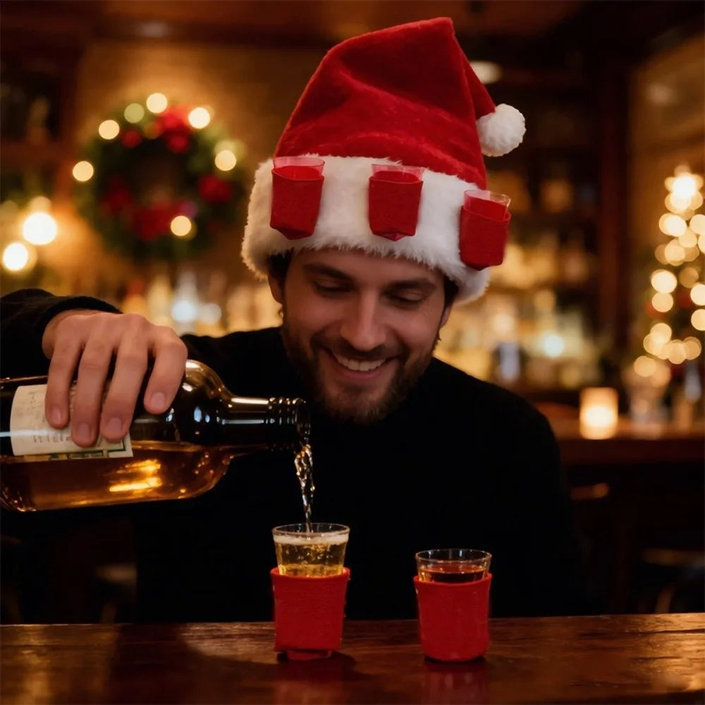 Novelty Santa Hat with Wine Glass Holders | Christmas Party Hat