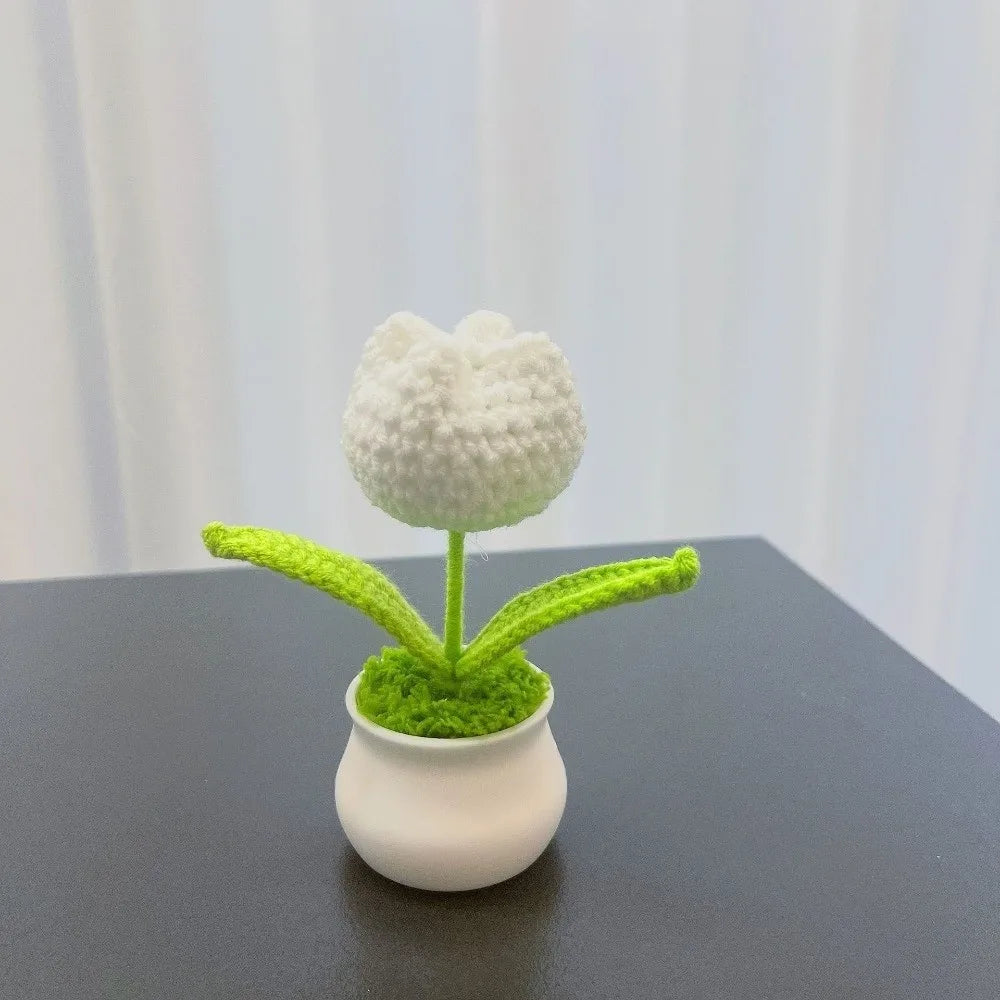 Mini Crochet Tulip Potted Flower | Handmade Knit Décor