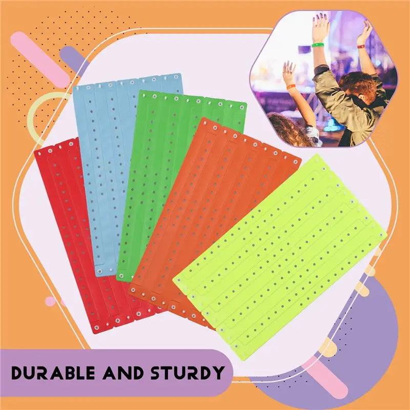 100-Pack Colorful PVC Event Wristbands – 5 Colors for Parties