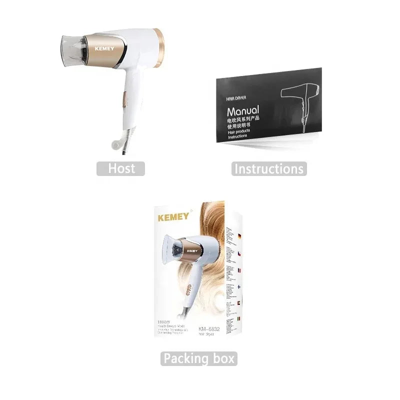 Kemei Mini Travel Hair Dryer Foldable Ionic Blow Dryer