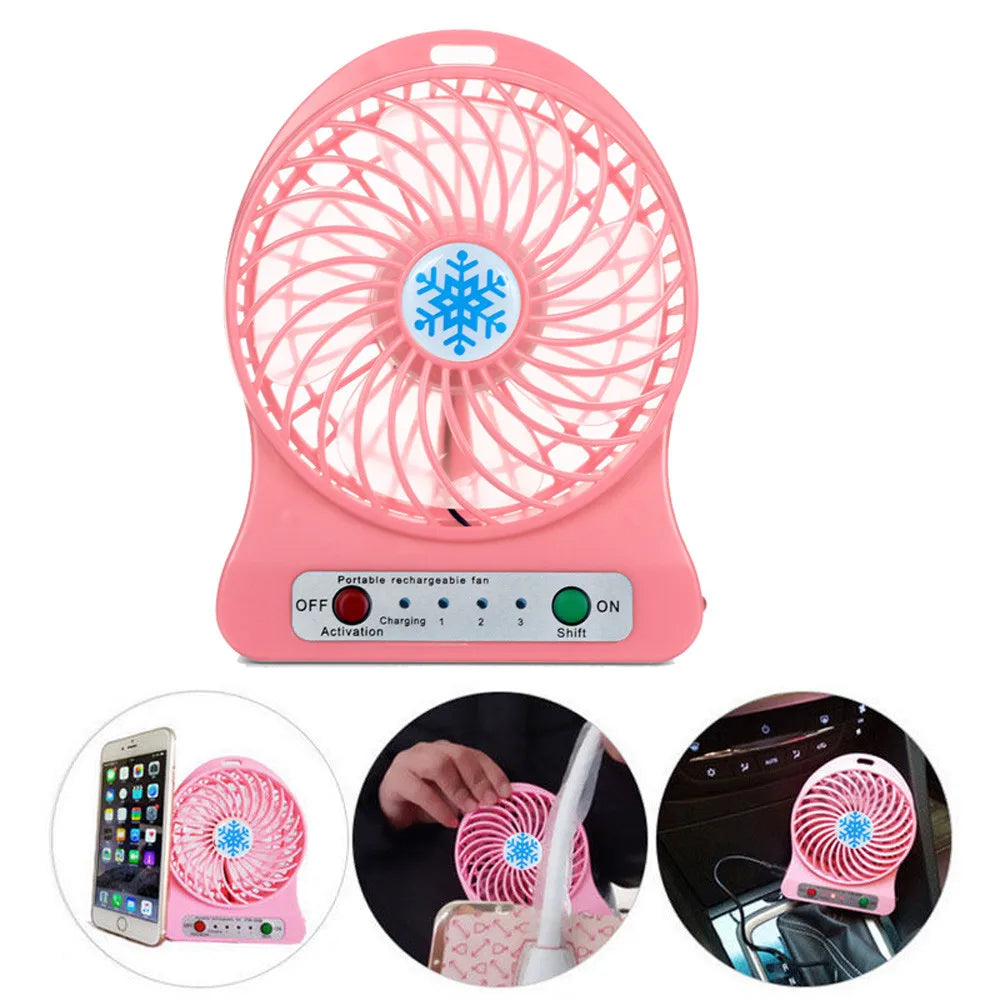 USB Rechargeable Mini Desk Fan – 3 Speeds & LED Light