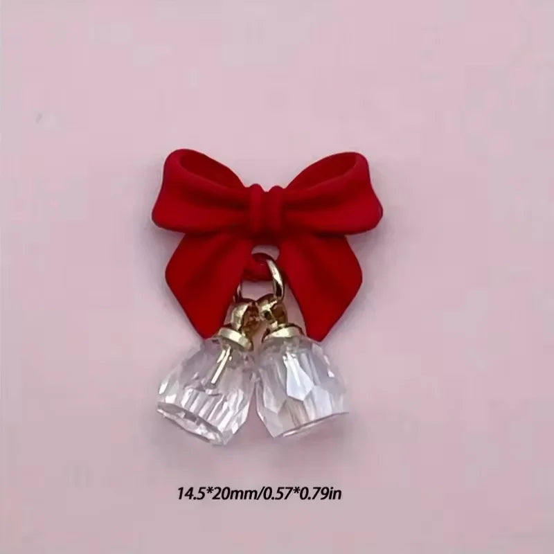 3D Christmas Bell Nail Charms – Crystal Bowknot Set of 3