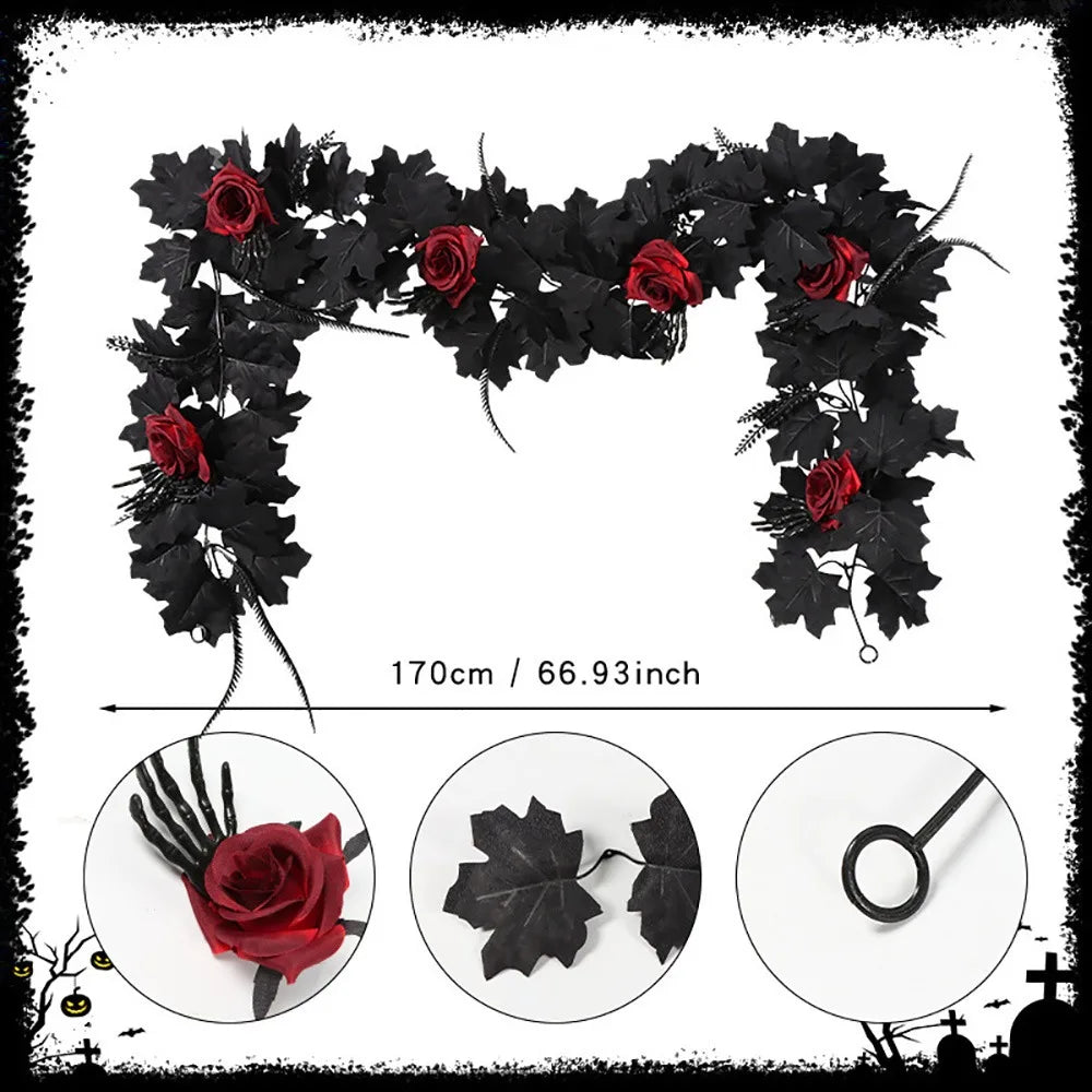 Halloween Maple Leaf Garland – Silk Faux Leaves & Gold Berries