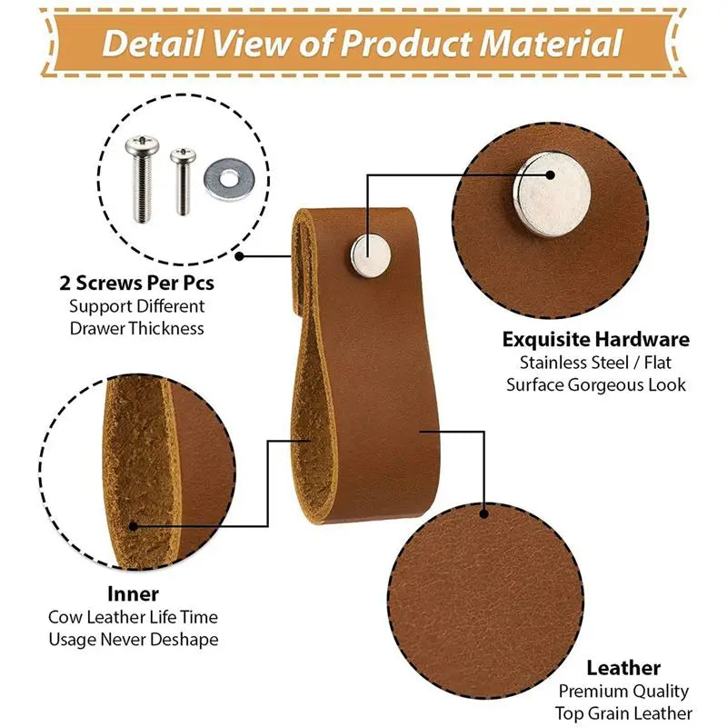 24-Pack Handmade Leather Drawer Pulls – Brown Cabinet Knobs