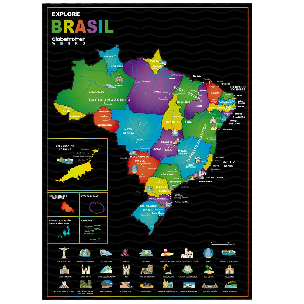 Brazil Scratch Off Map – Travel Gift & Wall Décor 42x29.5cm
