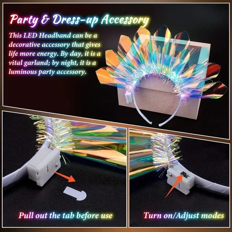 LED Floral Crown Headpiece – Rainbow Laser Light Effects