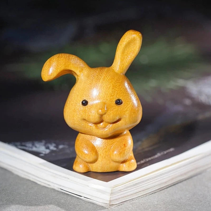 Wood Carved Easter Bunny Figurine – Cute Rabbit Ornament Gift