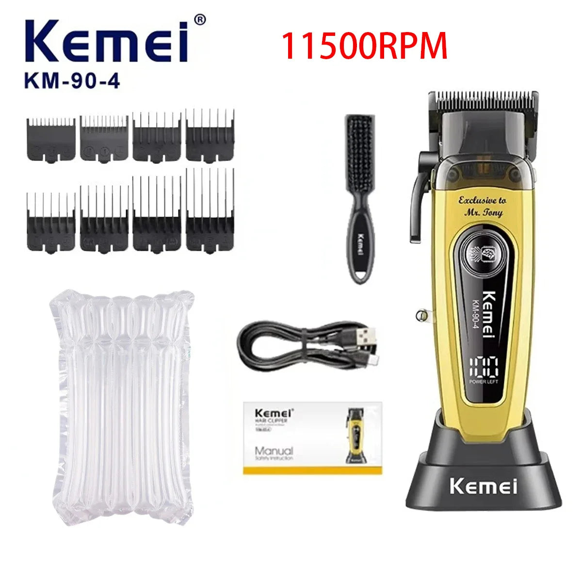Kemei KM-90-4 Brushless Hair Clipper – 11500 RPM Barber