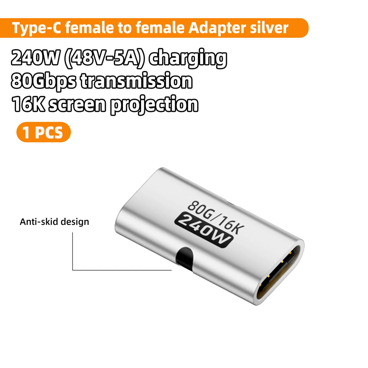 USB4 80Gbps USB-C Female to Female Adapter – 240W, 8K@60Hz