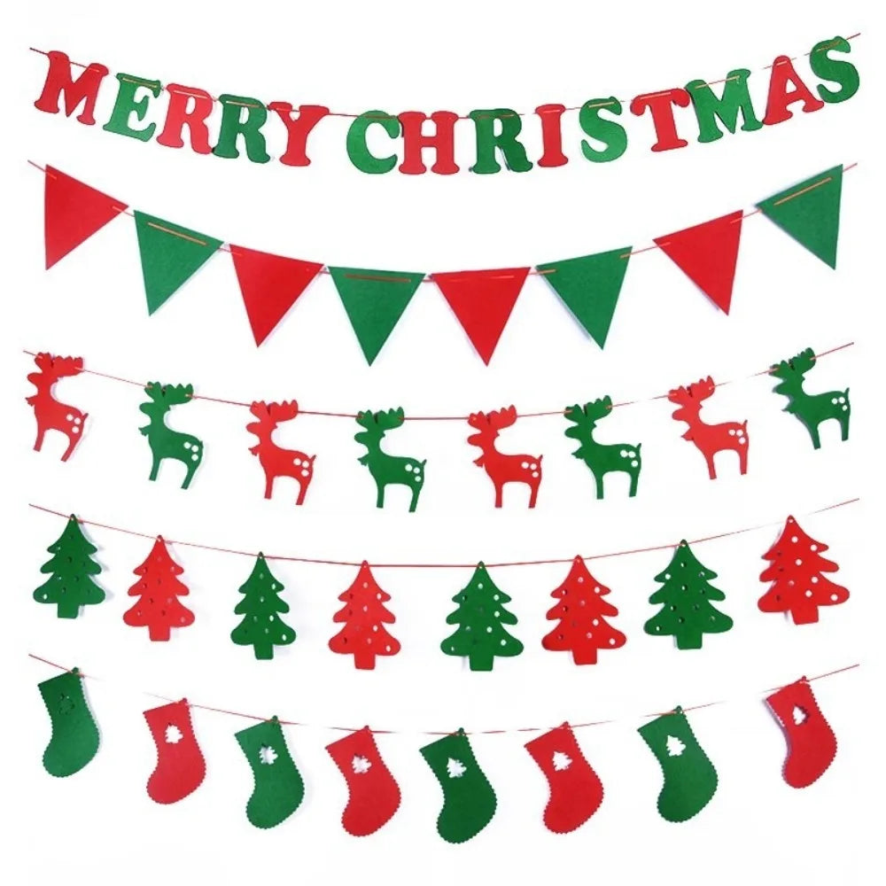 Felt Christmas Banner – Elk & Santa Xmas Pull Flag Wall Decor