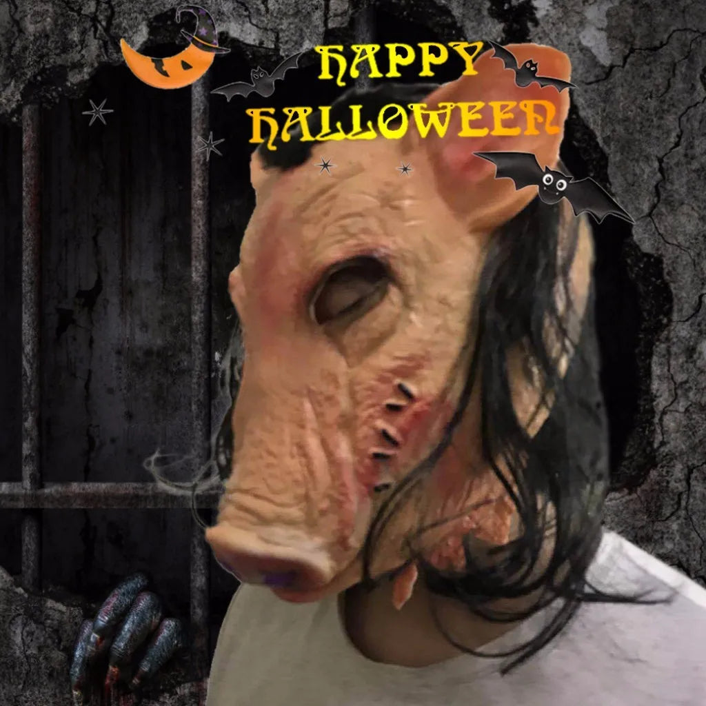 Bald Pig Head Latex Mask – Halloween Cosplay Costume Prop