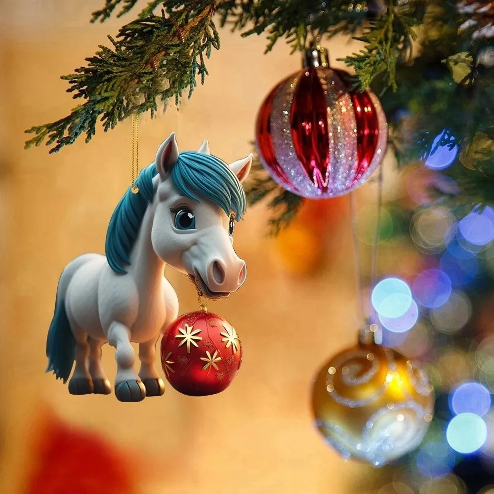 2D Acrylic Christmas Horse Ornament – Xmas Tree Pendant