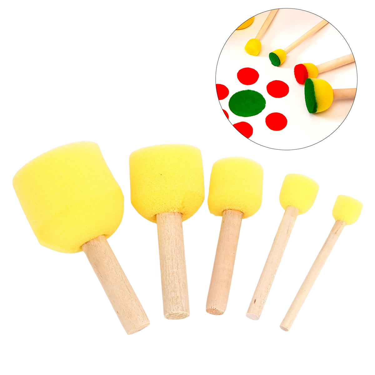 5-Pack Round Foam Sponge Brushes – Kids DIY Painting Crafts