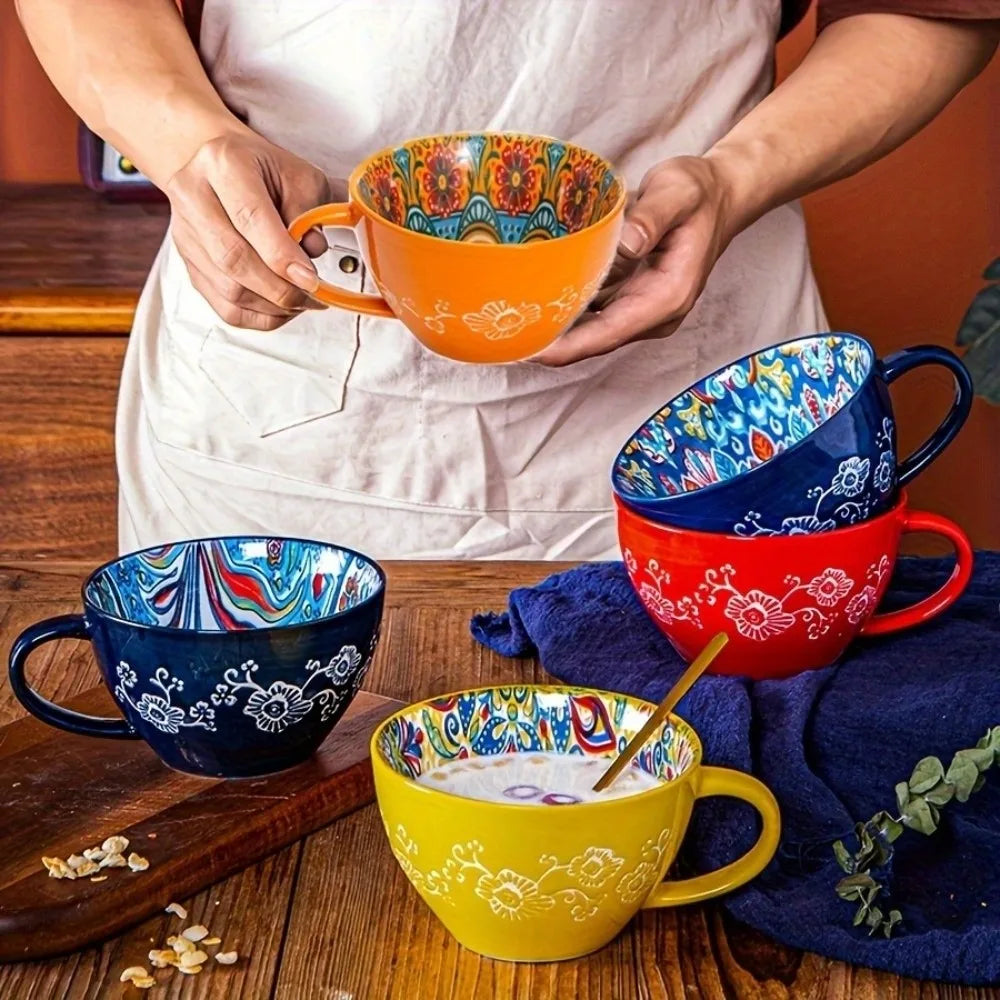 15oz Boho Hand-Painted Ceramic Mug | Microwave Safe