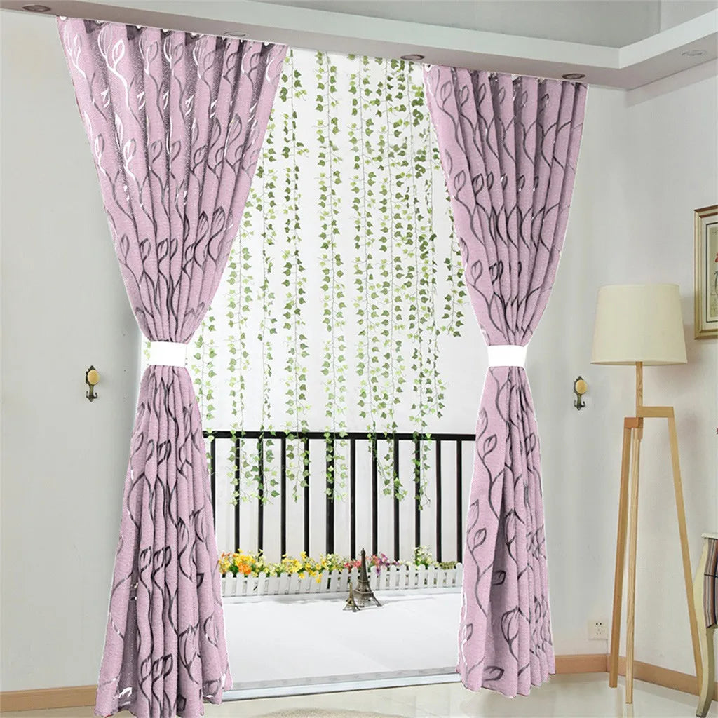 Vines Leaves Sheer Tulle Curtain Panel 100x130cm Polyester