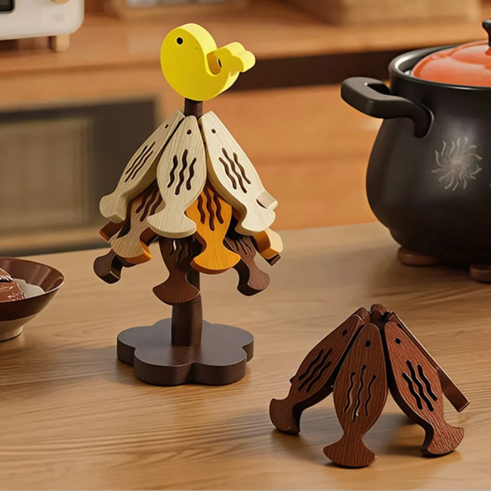 Foldable Tree-Shaped Bamboo Trivet Heat Resistant Table Mat