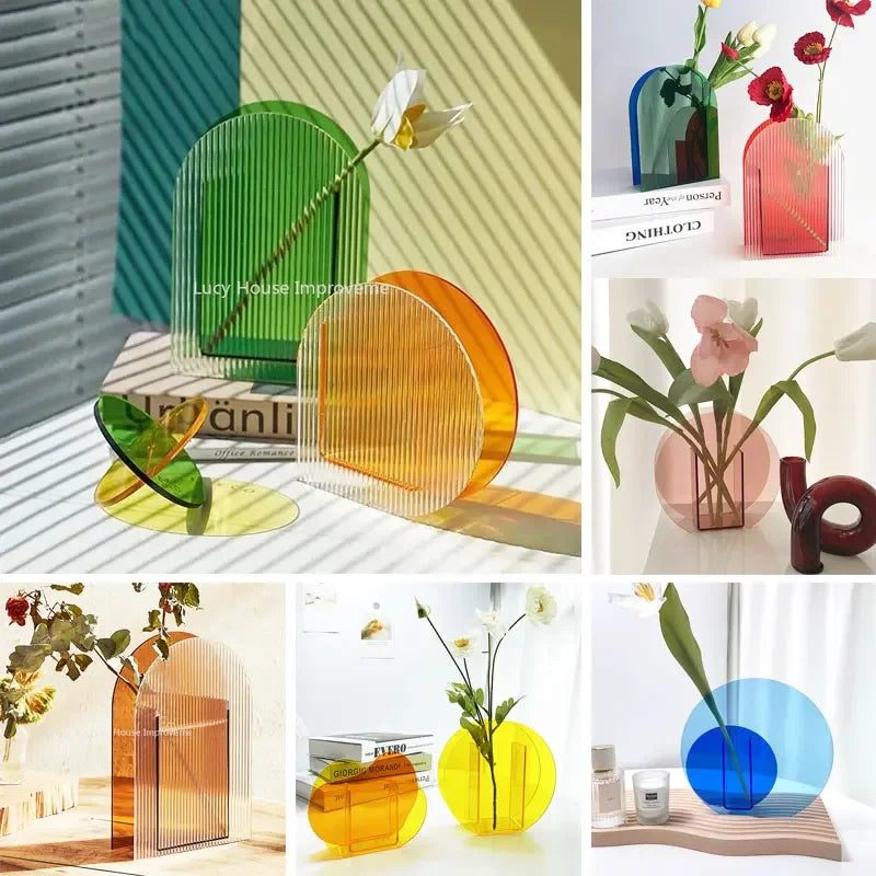 Rainbow Acrylic Vase – Modern Floral Tabletop Decoration