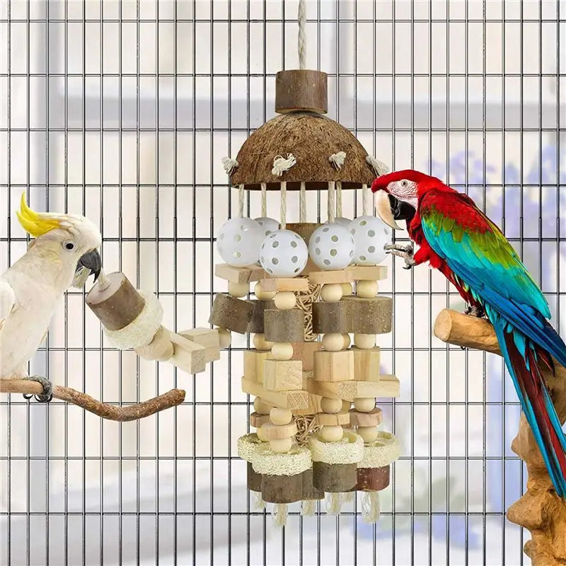 Large Natural Wooden Chewing Toy for Macaws & Parrots