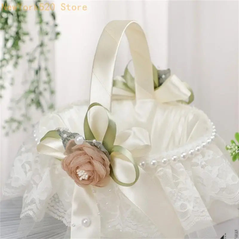 Wedding Flower Basket with Lace & Rose – Ceremony Décor