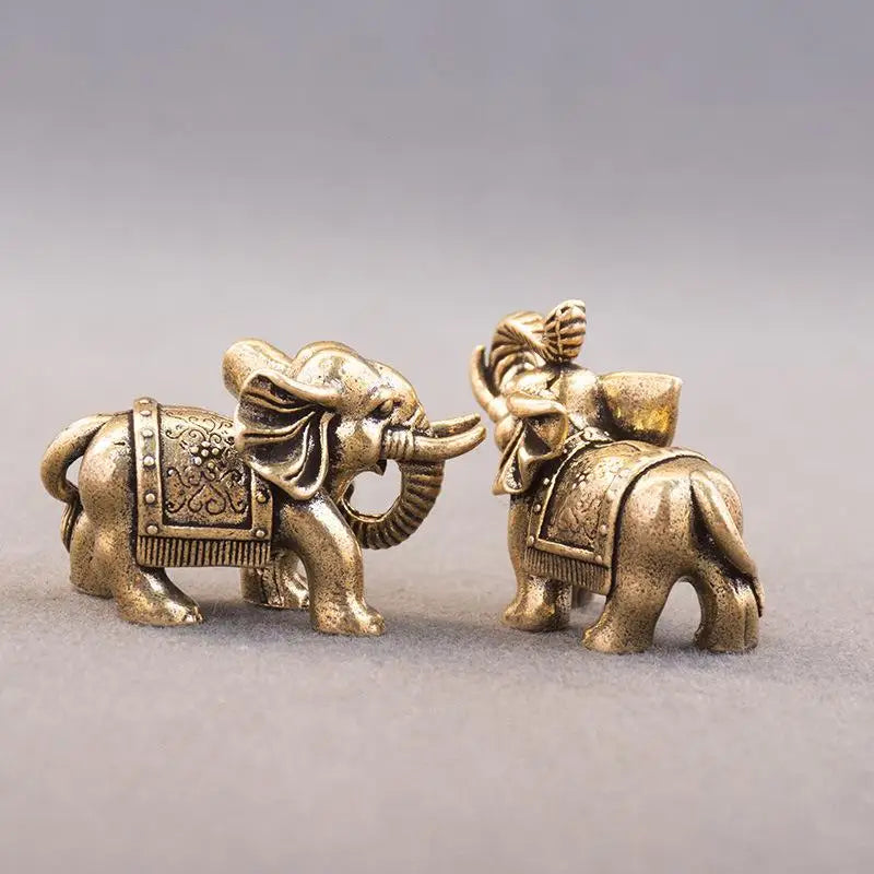 Copper Brass Lucky Elephant Miniature Figurine Antique Statue