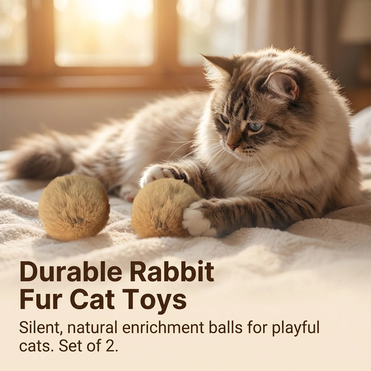 Catnip Plush Bunny Fur Ball Cat Toy – Silent & Durable