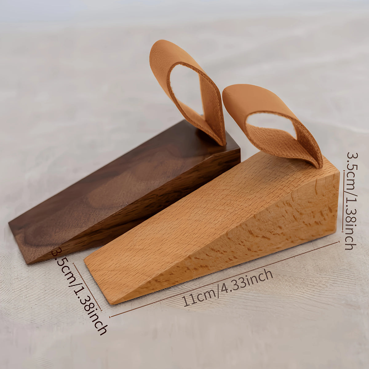 Solid Wood Door Stopper Decorative Wedge with Leather Strap