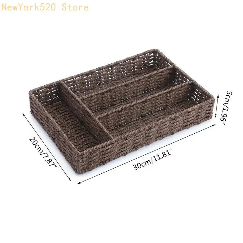 Hand-Woven Rattan Divided Storage Basket – Desk & Kitchen