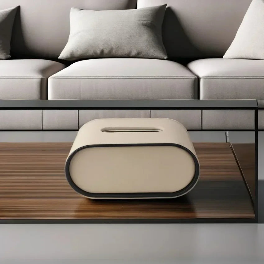 Luxury Oval Leather Tissue Box Cover – Modern Desktop Holder