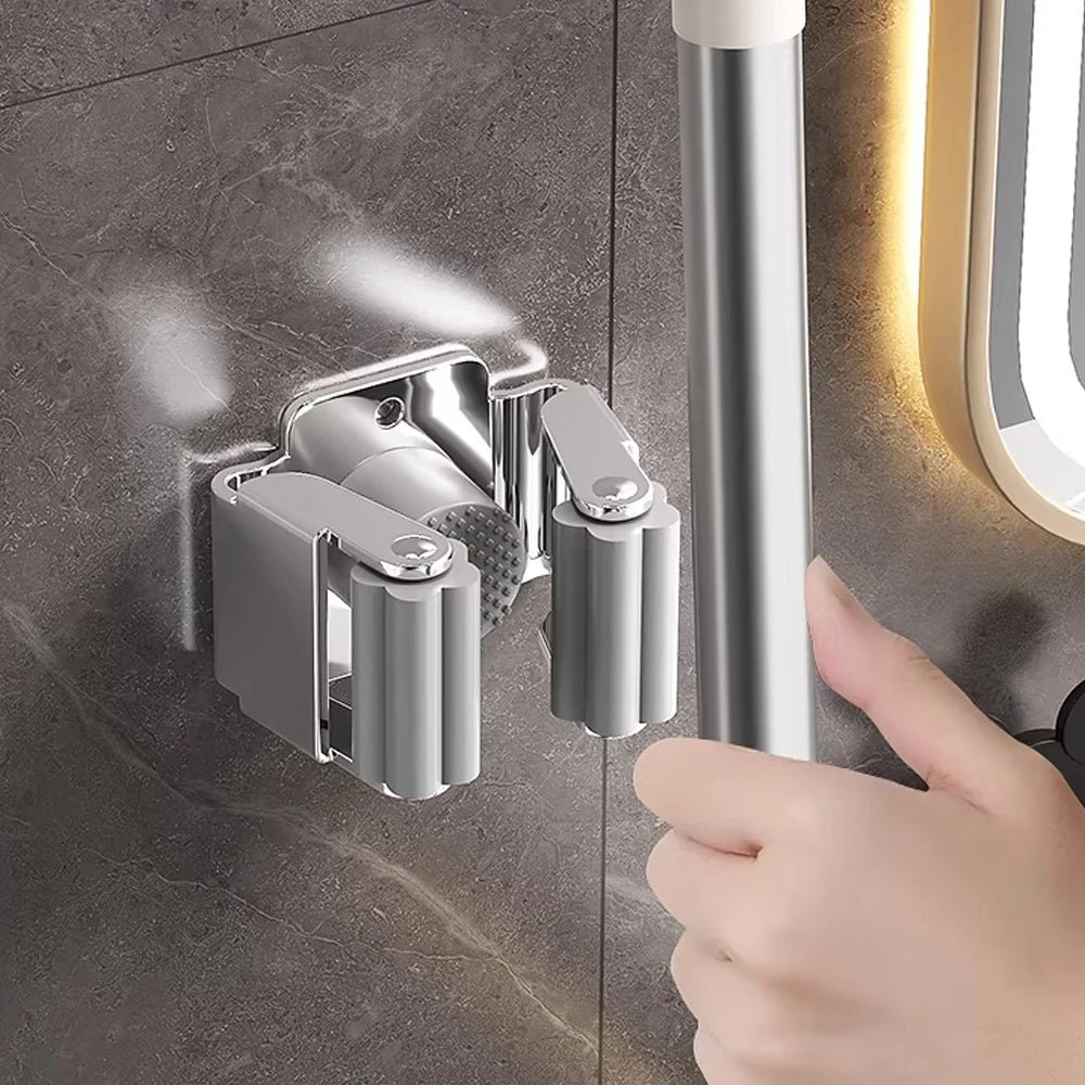 Wall Mounted Mop & Broom Holder – Stainless Steel Organizer