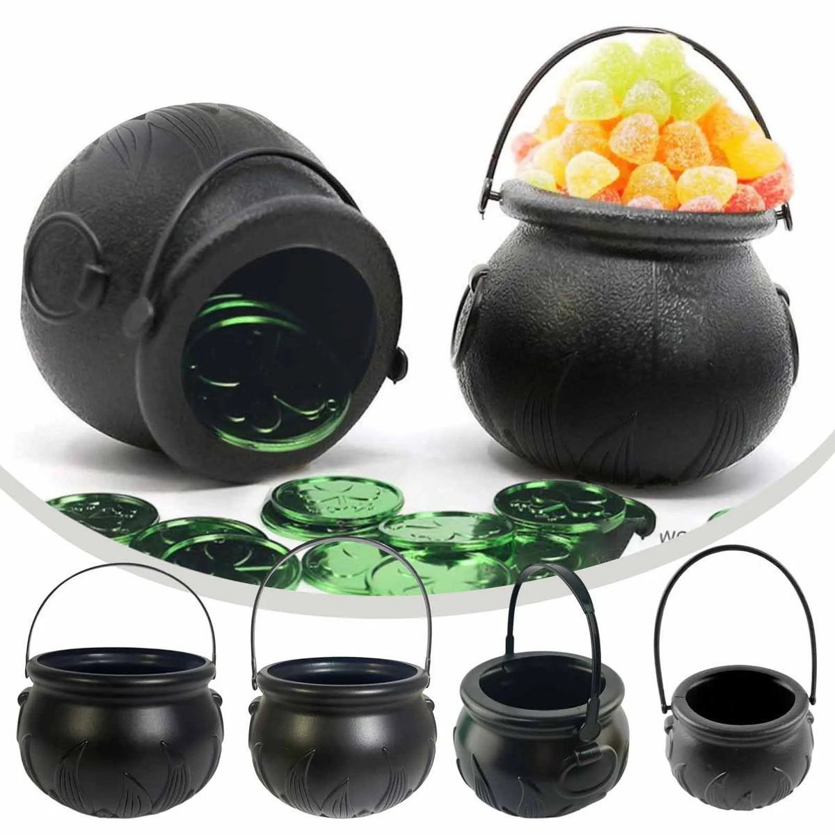 Halloween Witch Candy Bucket Resin Flame Pot Party Décor