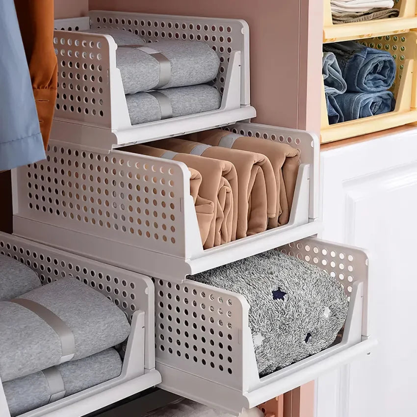 4-Pack Stackable PP Pull-Out Wardrobe Organiser Drawers