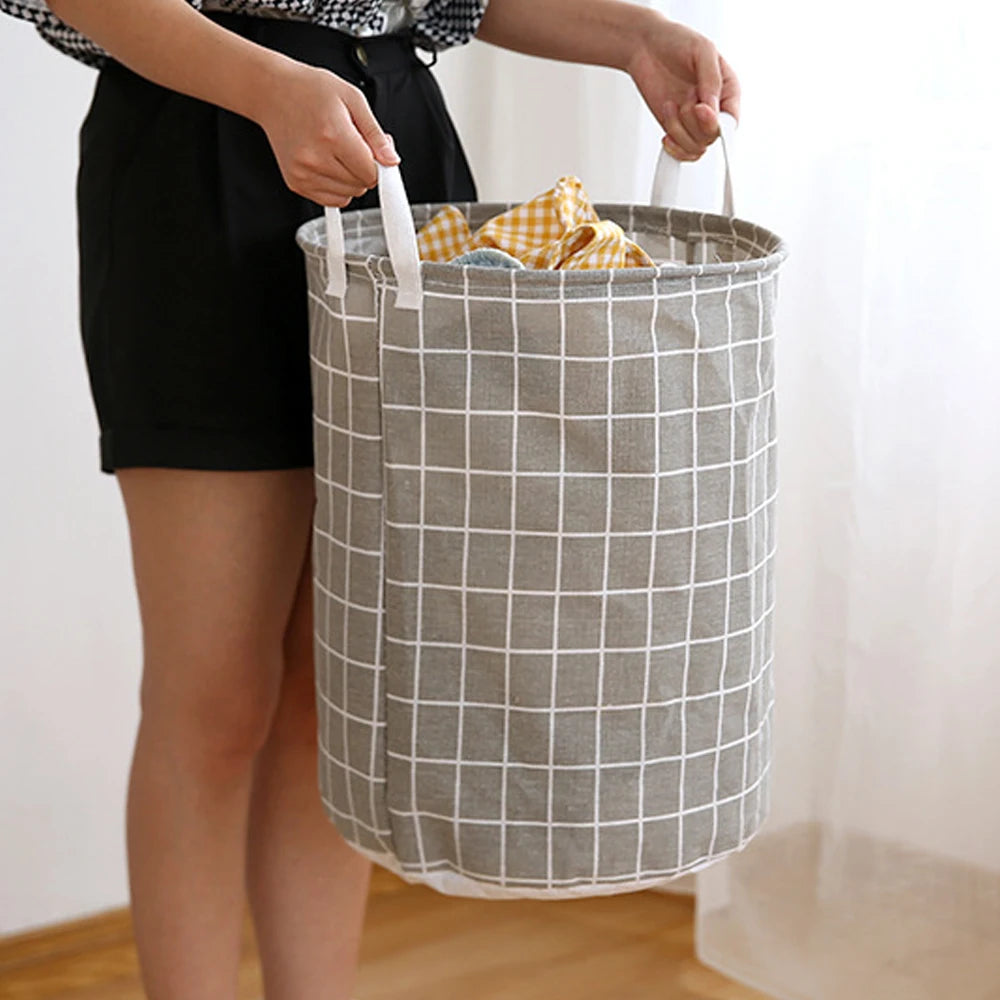 Foldable Plaid Laundry Hamper Basket with Handles – Large