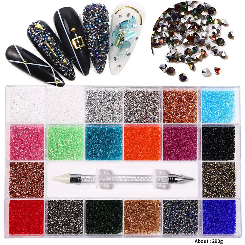 480pcs Nail Rhinestone Set – 21 Grid Mixed Diamond Gems