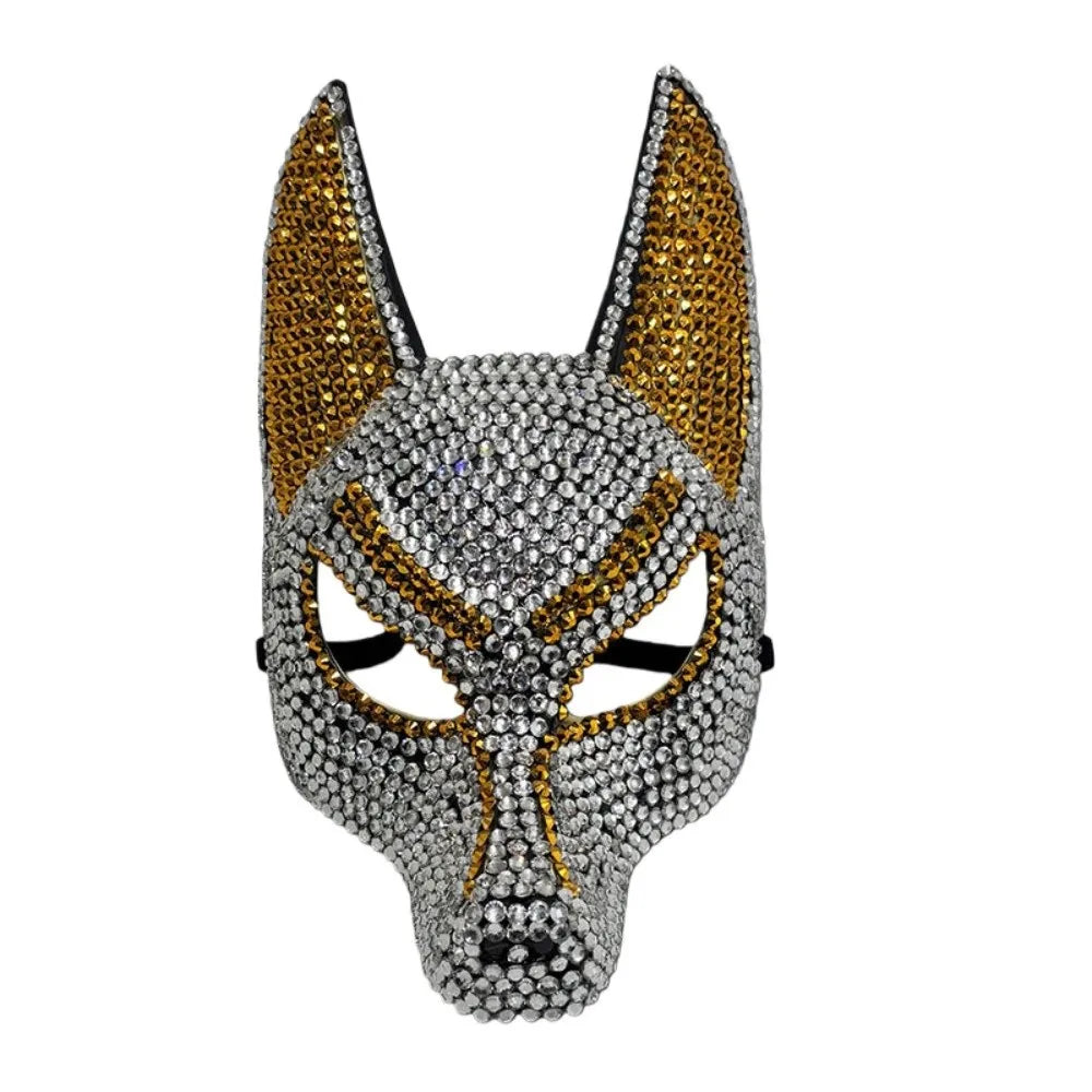 Rhinestone Wolf Head Masquerade Mask | Sparkly Half Face